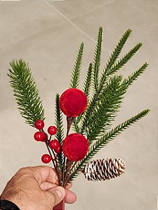 GALHO DECORATIVO BERRY E PINHA E BOLA VELUDO 45CM - PRÉ VENDA 2026
