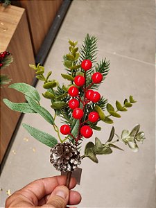 GALHO DECORATIVO BERRY COM FOLHAS 27CM - PRÉ VENDA 2026