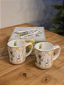 DUPLA DE CANECA QUEBRA NOZES COM COLHER 280ML 9CM COM CAIXA DE PRESENTE