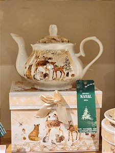 BULE DE CHÁ DECORADO RENAS COM CAIXA DE PRESENTE - PRÉ VENDA 2026