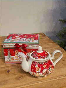BULE DE CHÁ DECORADO GINGERBREAD COM CAIXA DE PRESENTE