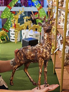 CASAL DE RENAS RESINA RÚSTICA MARROM 44CM - PRÉ VENDA 2026