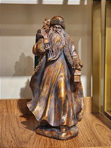 PAPAI NOEL EM RESINA RÚSTICA MARROM 31CM - PRÉ VENDA 2026