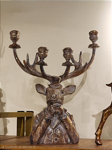 RENA CASTIÇAL RÚSTICA EM RESINA MARROM 43CM - PRÉ VENDA 2026