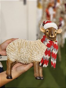 OVELHA COM CACHECOL VERMELHO E BRANCO 28CM - PRÉ VENDA 2026