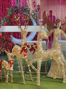 TRIO DE RENAS ARAMADA DOURADA WARM USO INTERNO E EXTERNO BIVOLT - PRÉ VENDA 2026