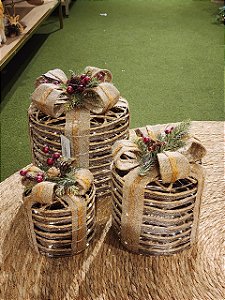 TRIO DE CAIXA DE PRESENTE COM LED WARM ARAMADO RÚSTICO - PRÉ VENDA 2026