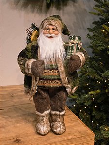 PAPAI NOEL RÚSTICO MARROM E VERDE 45CM