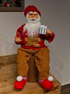 PAPAI NOEL SENTADO COM SUETER DE GINGERBREAD 60CM