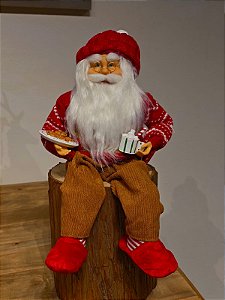 PAPAI NOEL SENTADO COM SUETER DE GINGERBREAD 45CM