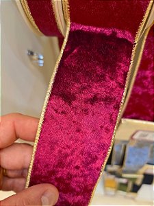 FITA ARAMADA VELUDO BORDO DUPLA FACE DOURADO 6,3CM - PRÉ VENDA 2026