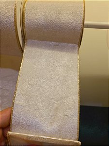 FITA ARAMADA VELUDO BRANCO COM COSTURA DOURADA 10CM - PRÉ VENDA 2026