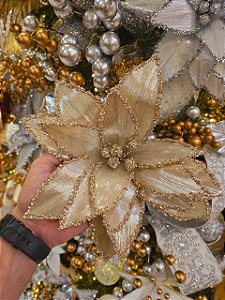 FLOR POINSTEIA CHAMPANHE COM GLITTER CHAMPANHE 25CM - PRÉ VENDA 2026