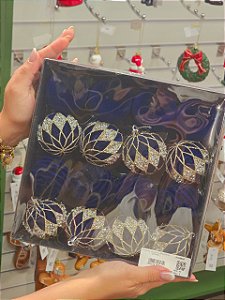 KIT BOLAS VELUDO DECORADA AZUL 6CM COM 16 UNIDADES - PRÉ VENDA 2026