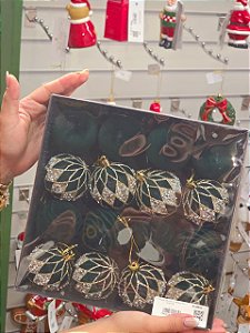 KIT BOLAS VELUDO DECORADA VERDE 6CM COM 16 UNIDADES - PRÉ VENDA 2026