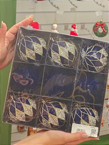 KIT BOLAS VELUDO DECORADA AZUL 8CM COM 9 UNIDADES - PRÉ VENDA 2026