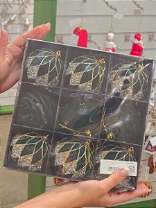 KIT BOLAS VELUDO DECORADA VERDE 8CM COM 9 UNIDADES - PRÉ VENDA 2026