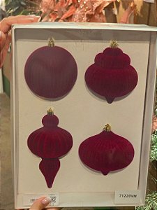 KIT ORNAMENTOS VELUDO VERMELHO 10CM COM 4 UNIDADES - PRÉ VENDA 2026