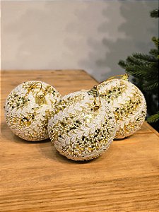 BOLA DOURADA TRABALHADA 10CM COM 3 UNIDADES