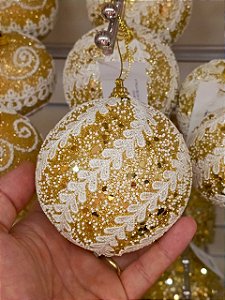 BOLA DOURADA TRABALHADA 10CM COM 3 UNIDADES - PRÉ VENDA 2026