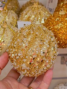 BOLA DOURADA TRABALHADA 10CM COM 3 UNIDADES - PRÉ VENDA 2026