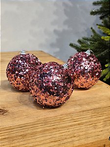 BOLA TRABALHADA ROSA 10CM COM 3 UNIDADES