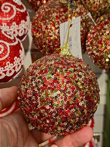 BOLA TRABALHADA VERDE E VERMELHO 10CM COM 3 UNIDADES - PRÉ VENDA 2026