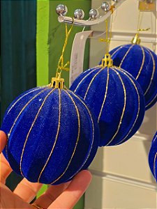 BOLA VELUDO AZUL TRABALHADA 10CM COM 3 UNIDADES - PRÉ VENDA 2026