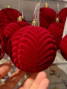 BOLA VELUDO VERMELHA ONDULADA 10CM COM 3 UNIDADES - PRÉ VENDA 2026