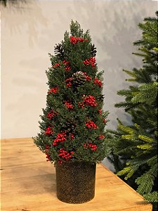 VASO COM GALHOS REALISTA COM BERRY E PINHA 45CM