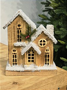 CASA DE MADEIRA COM LED NATURAL COM USB 33CM