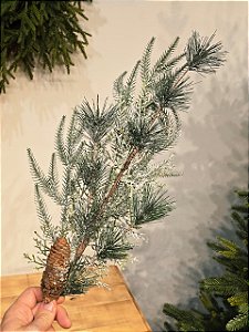 GALHO DECORATIVO COM BERRY NEVADO COM PINHA 79CM
