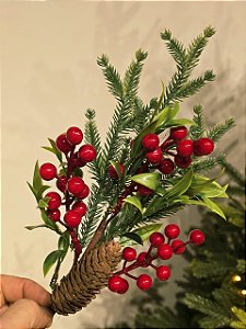 GALHO DECORATIVO BERRY COM PINHA 42CM