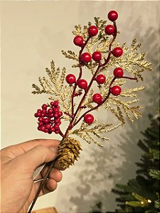 GALHO PICK DECORATIVO BERRY E PINHA 30CM