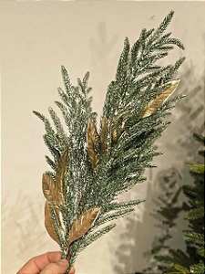 GALHO DECORATIVO REALISTAS E FOLHAS DOURADA 77CM