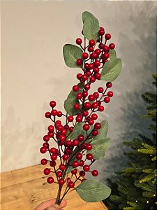 GALHO DECORATIVO BERRY COM FOLHAS 70CM