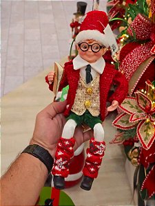 BONECO ELFO VERDE E VERMELHO 35,6CM - PRÉ VENDA 2026