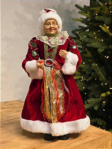 MAMÃE NOEL EM PÉ VERDE E VERMELHA 45CM
