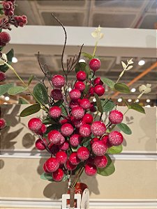 GALHO DECORATIVO BERRY VERMELHO E BRANCO 43CM - PRÉ VENDA 2026