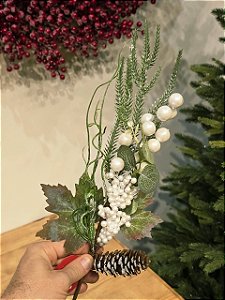 GALHO DECORATIVO BERRY BRANCO 55CM