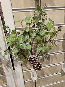 GALHO DECORATIVO FOLHA DE EUCALIPTO COM PINHAS 56CM - PRÉ VENDA 2026