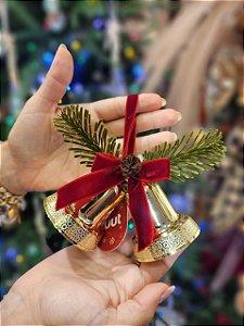 PENDENTE DECORADO SINO DUPLO COM LAÇO 12CM - PRÉ VENDA 2026