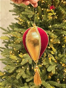 PENDENTE DECORADO BALÃO VERMELHO E DOURADO 30CM