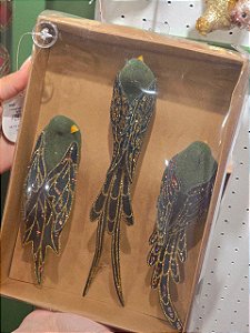 TRIO DE PENDENTE PASSARINHOS LUXO VERDE 18,24,17CM - PRÉ VENDA 2026