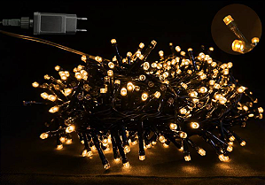 PISCA FESTÃO 500 LEDS 10 METROS AMBAR COM STROBO BIVOLT USO INTERNO E EXTERNO - PRÉ VENDA 2026