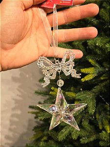 PENDENTE ESTRELA COM LAÇO CRISTAL IRIDESCENTE 13CM