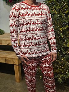 PIJAMA NATALINO VERMELHO E BRANCO RENAS TAMANHO P