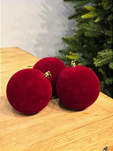 BOLA VELUDO VERMELHA 10CM COM 3 UNIDADES