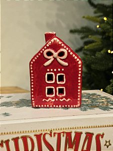 CASA CERÂMICA VERMELHA DECORADA COM LED 11CM