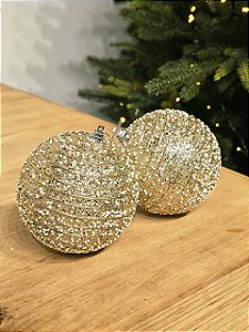BOLA DECORADA 10CM COM 2 UNIDADES CHAMPANHE